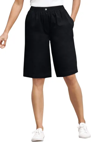 Woman Within Plus Size 7-Day Elastic-Waist Cotton Denim Short