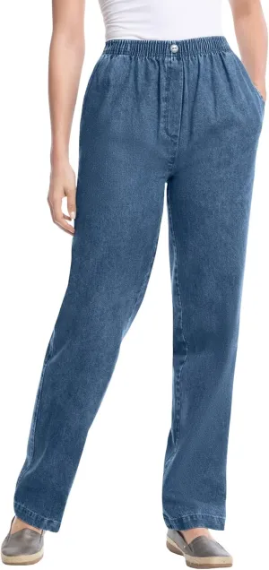 Woman Within Plus Size 7-Day Straight-Leg Elastic-Waist Denim Jean (Petite & Tall Available)