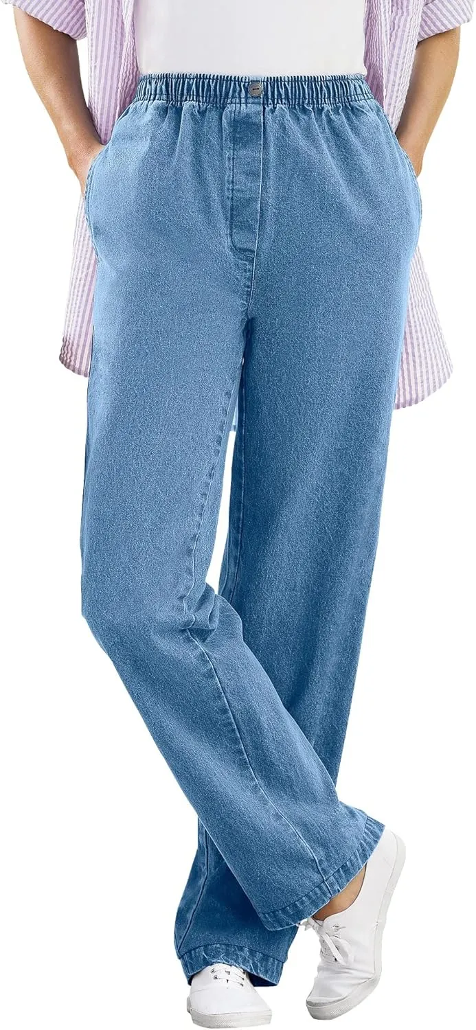 Woman Within Plus Size 7-Day Straight-Leg Elastic-Waist Denim Jean (Petite & Tall Available)