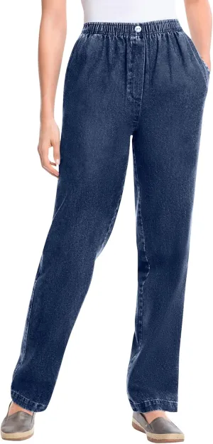 Woman Within Plus Size 7-Day Straight-Leg Elastic-Waist Denim Jean (Petite & Tall Available)