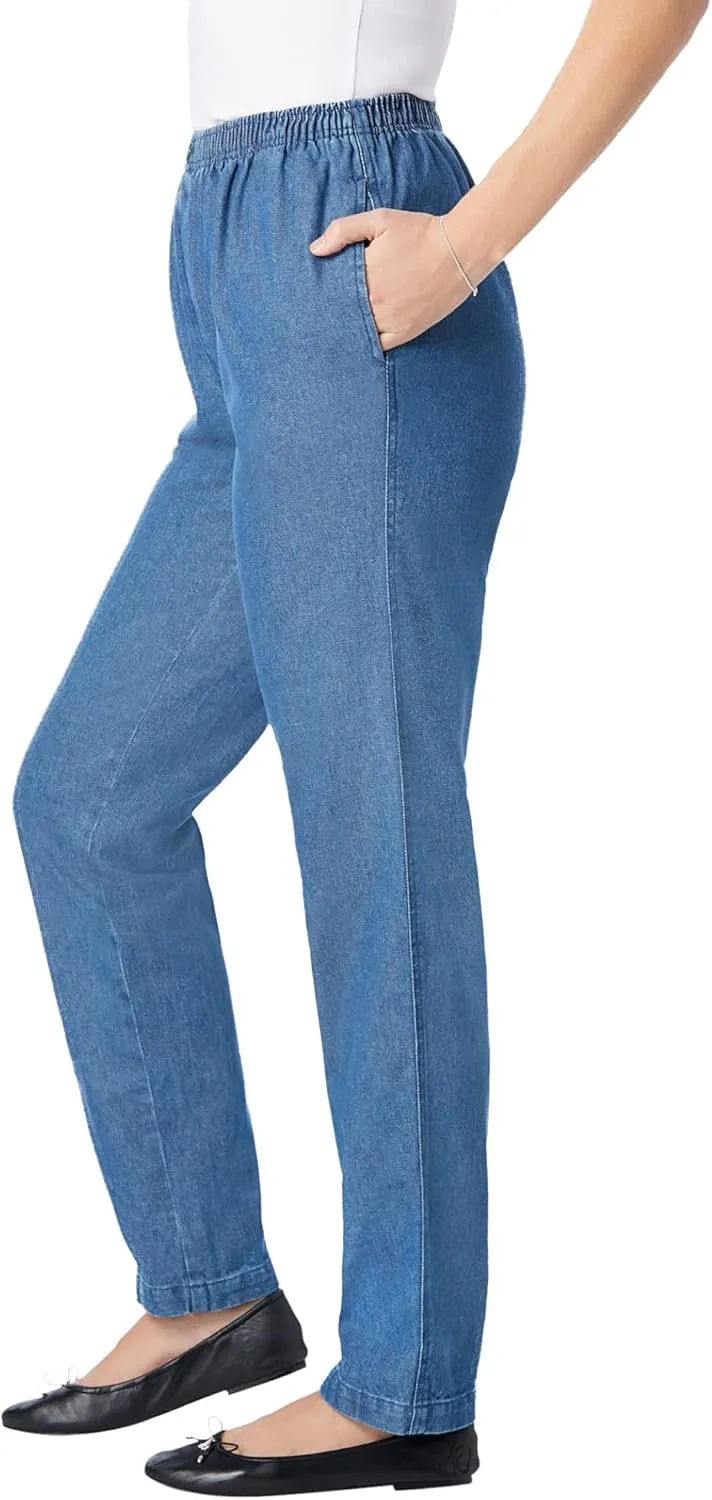 Woman Within Plus Size 7-Day Straight-Leg Elastic-Waist Denim Jean (Petite & Tall Available)
