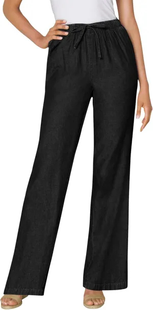 Woman Within Plus Size Drawstring Denim Wide-Leg Denim Pant