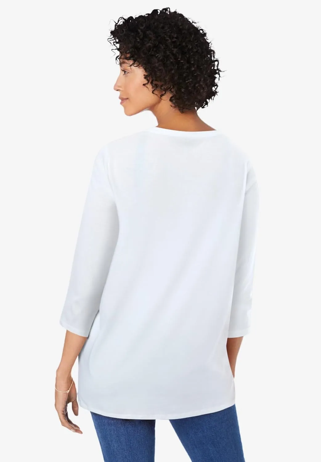 Woman Within Women's Plus Size Perfect Three-Quarter Sleeve V-Neck Tunic
