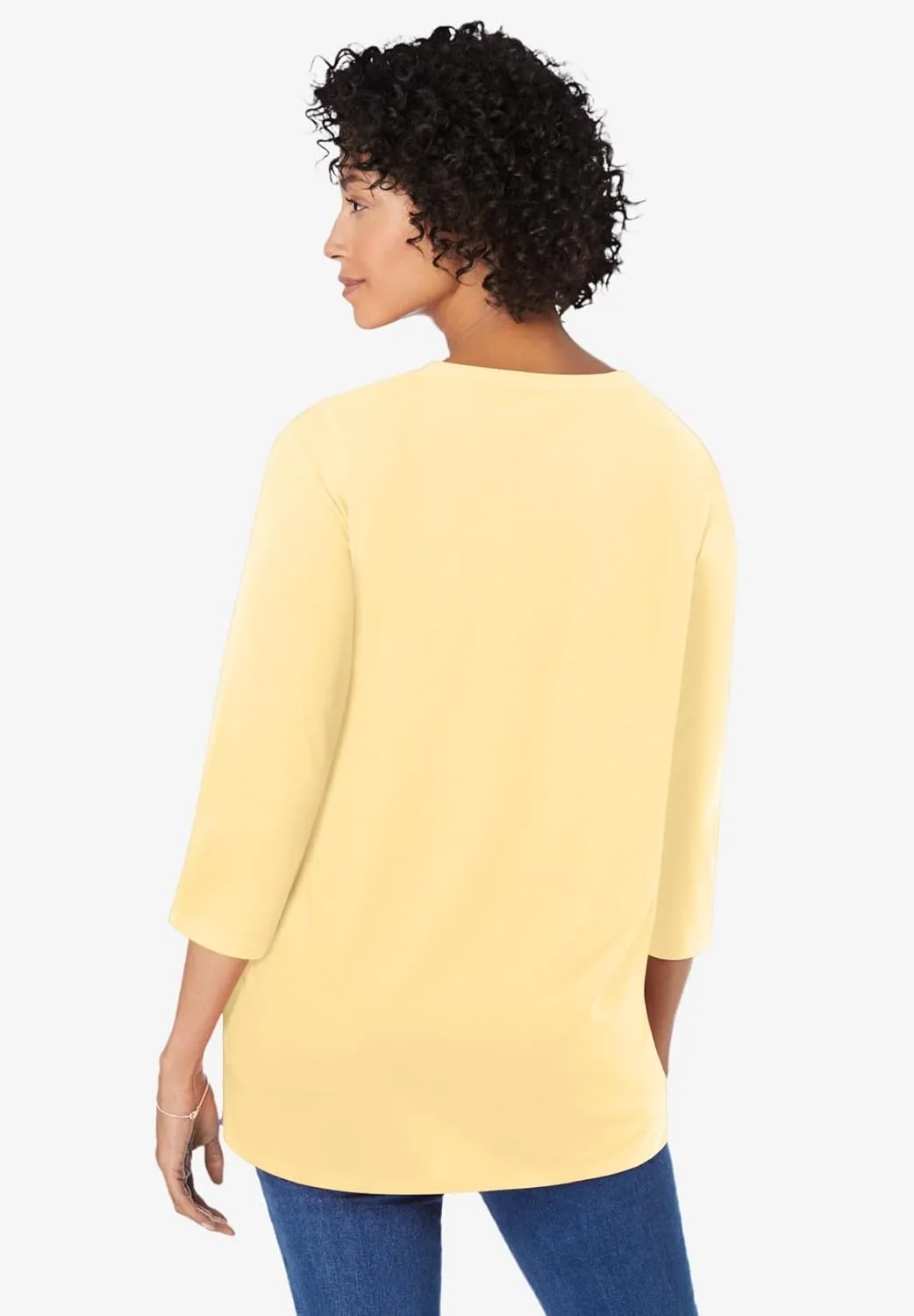 Woman Within Women's Plus Size Perfect Three-Quarter Sleeve V-Neck Tunic