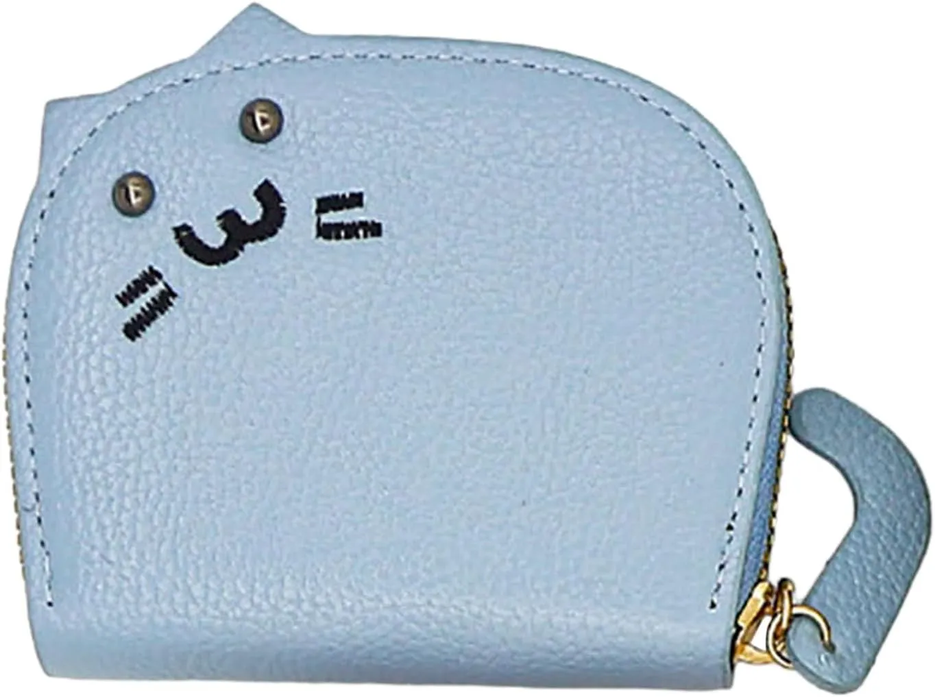 Women Cute Cat Purse Mini Zipper Credit Card Cases Leather Small Wallet Key Vegetable Tanned Leather Wallet Natural (Blue, One Size)