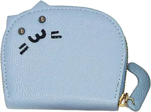 Women Cute Cat Purse Mini Zipper Credit Card Cases Leather Small Wallet Key Vegetable Tanned Leather Wallet Natural (Blue, One Size)