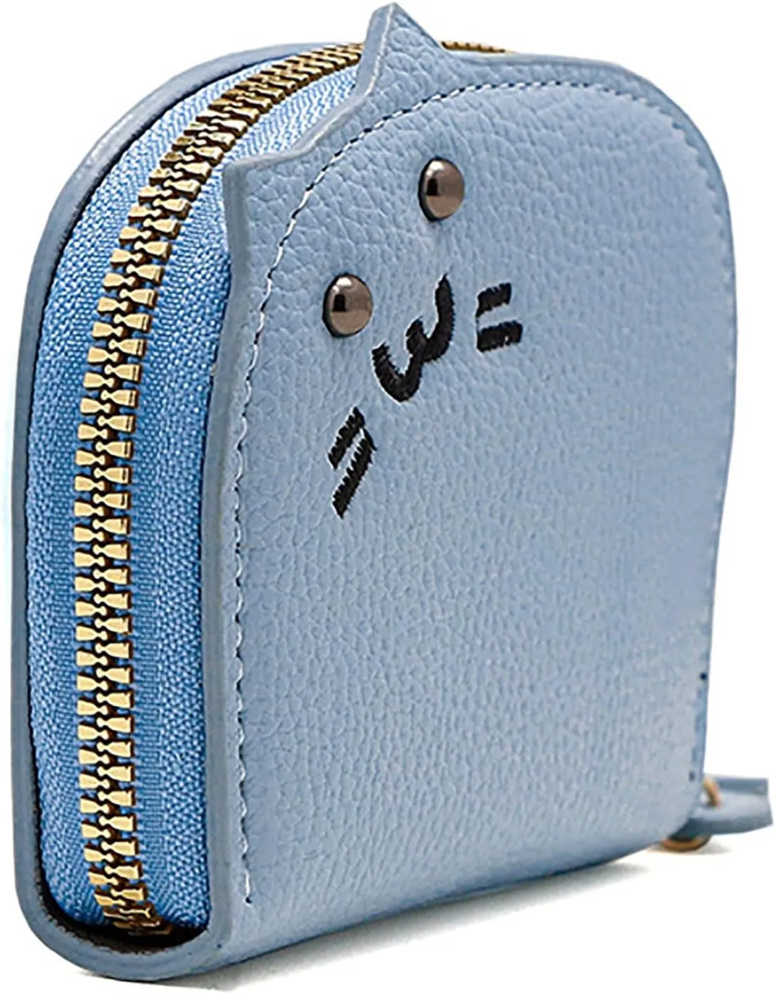 Women Cute Cat Purse Mini Zipper Credit Card Cases Leather Small Wallet Key Vegetable Tanned Leather Wallet Natural (Blue, One Size)