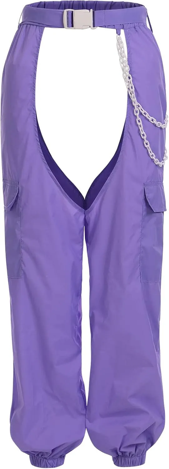 Women Fashion Cargo Pants High Rise Sweatpants Rave Reflective Pants Solid Color Color Block