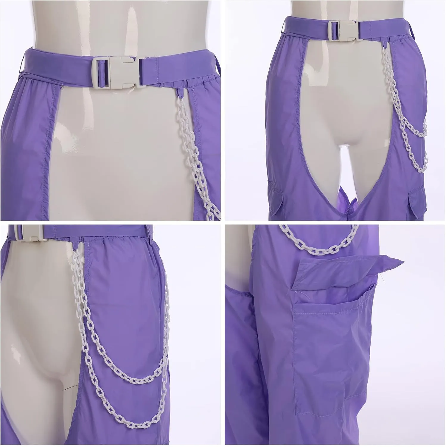 Women Fashion Cargo Pants High Rise Sweatpants Rave Reflective Pants Solid Color Color Block