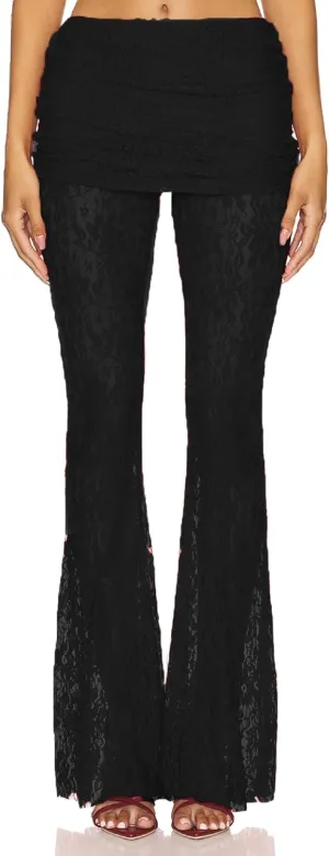 Women Floral Lace Bell Pants Sexy See Through Lace Pants Sheer Mesh Bottom Y2k High Waist Cover Up Trousers