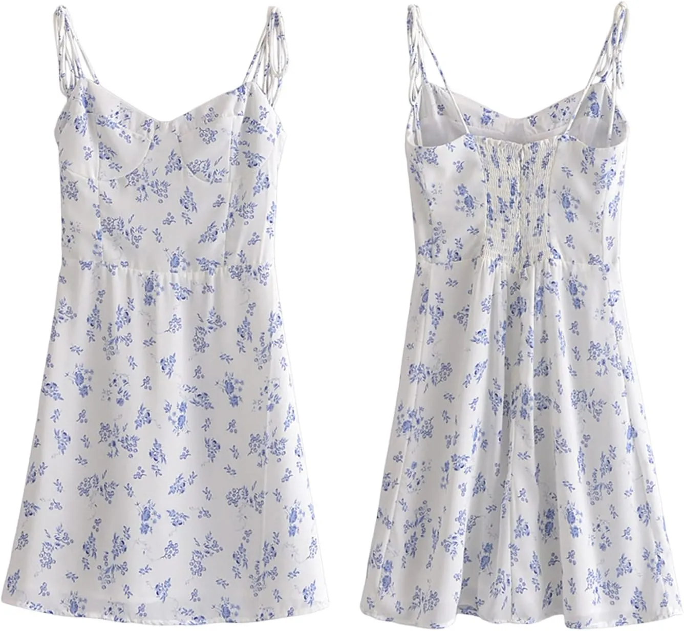 Women Floral Mini Flowy Ruffle Dress Sexy Spaghetti Strap Backless A Line Beach Sundress Going Out Streetwear