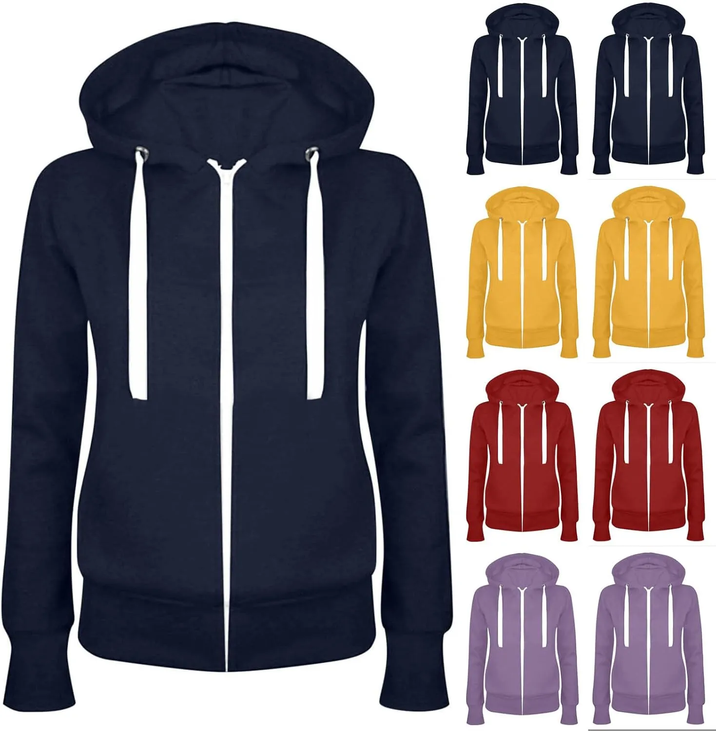 Women Full Zip Hooded Sweatshirts Casual Slim Zipper Fleece Hoodies Tops Fashion Fall Winter Sweater Coat