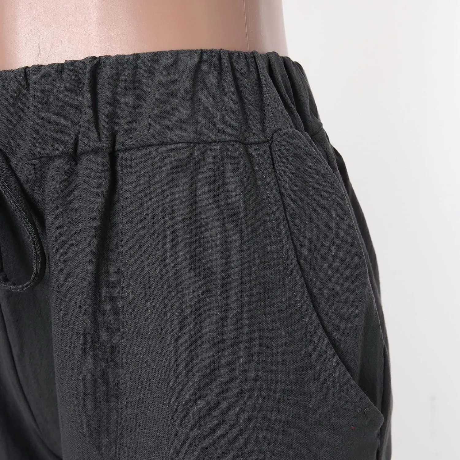 Women Linen Blend Summer Striped Palazzo Pants Elastic Waist Wide Leg Loose Fit Trouser Vacation