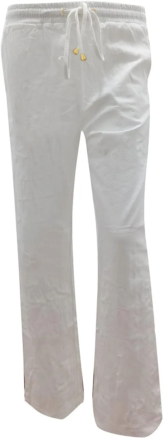 Women Linen Pants Beach Wide Leg Drawstring Joggers Cotton Loose Gauze Pants Summer Cute Causal Lightweight Trousers