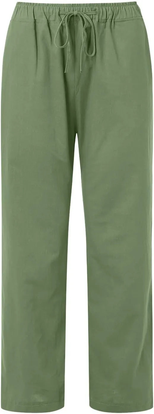 Women Linen Summer Boho Pants High Waist Long Lounge Slim-Fit Pants Business Work