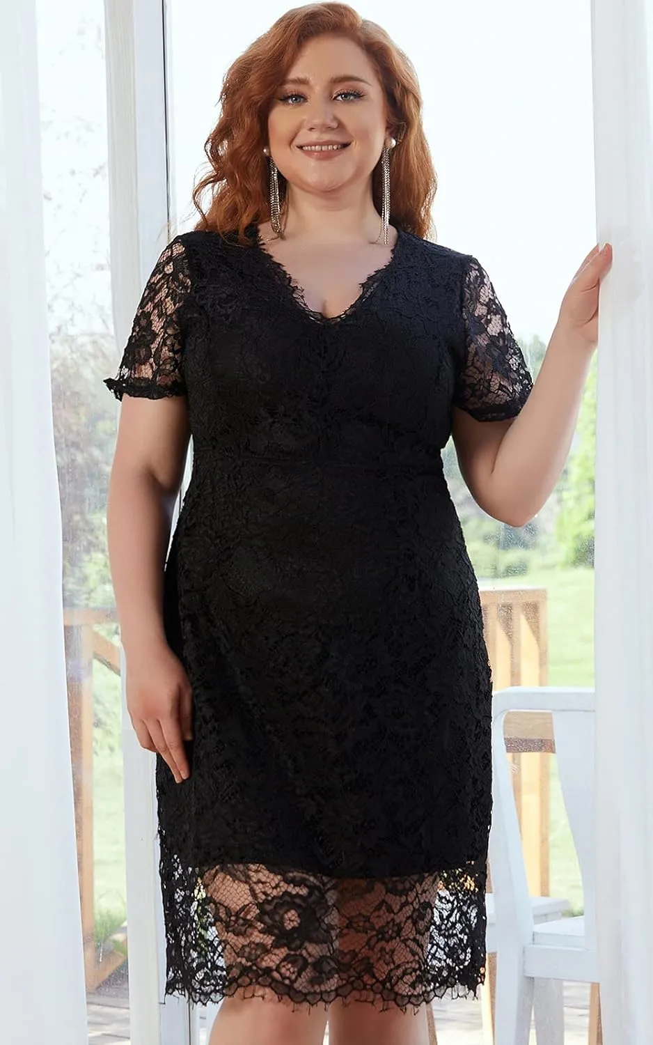 Women Sexy Summer Plus Size Bodycon Wrap Cocktail Lace Dress