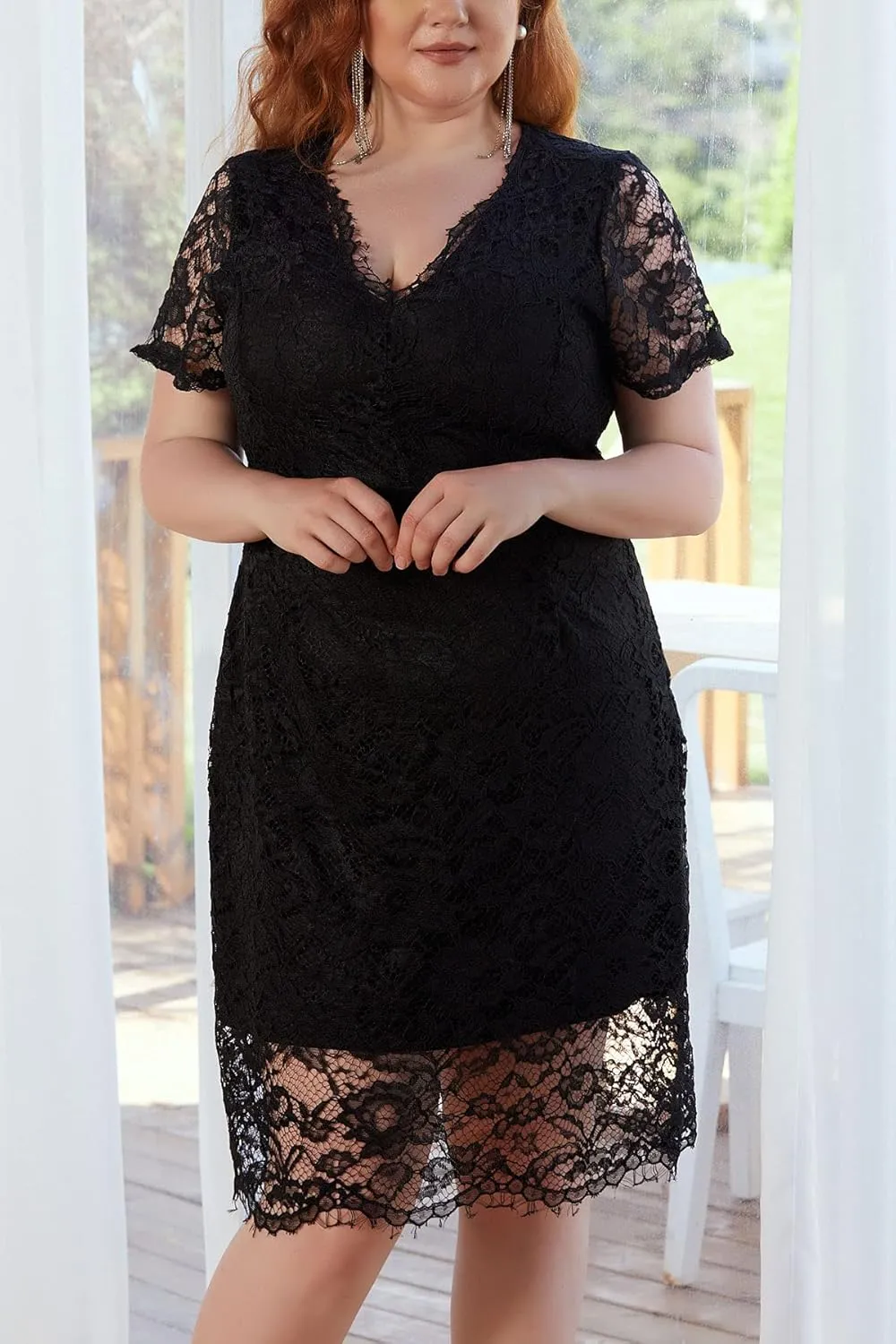 Women Sexy Summer Plus Size Bodycon Wrap Cocktail Lace Dress