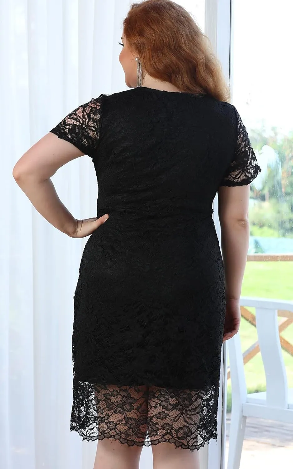 Women Sexy Summer Plus Size Bodycon Wrap Cocktail Lace Dress