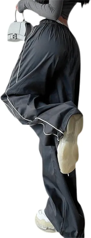 Women Side Striped Track Pants Wide Leg Baggy Sweatpants Parachute Pants Y2K Cargo Pants Joggers Trousers Streetwear