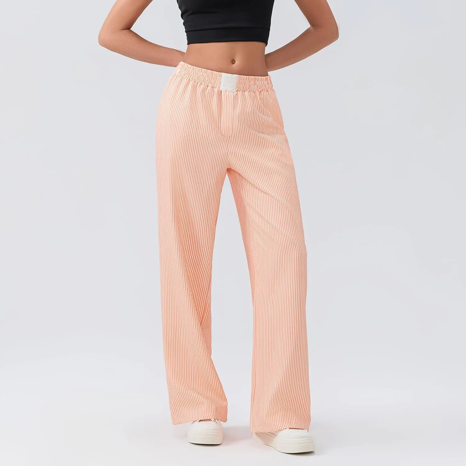 Women Stripe Print Pants Y2k Elastic High Waist Straight Leg Slim Fit Trousers Vintage Pj Pants Coquette Streetwear