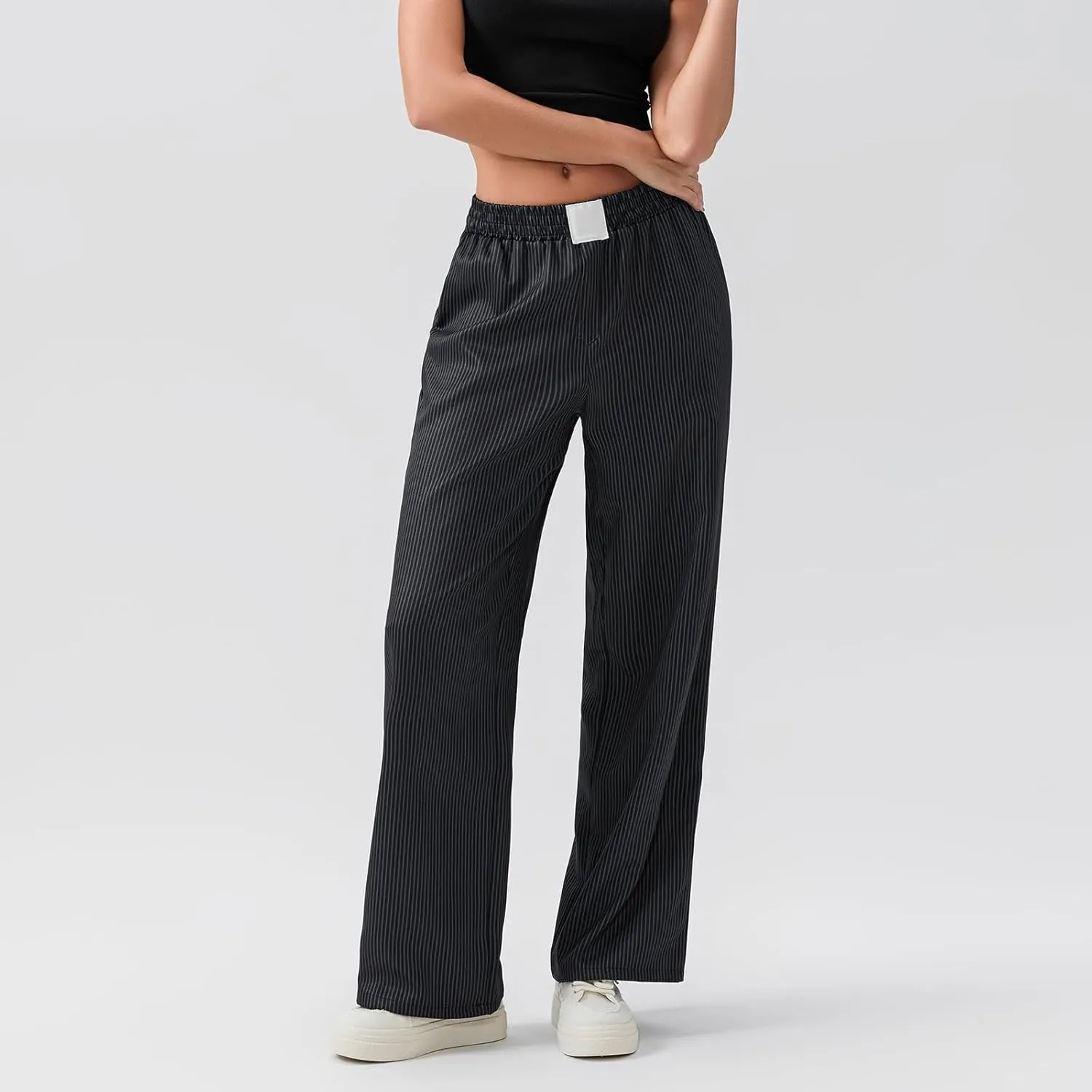 Women Stripe Print Pants Y2k Elastic High Waist Straight Leg Slim Fit Trousers Vintage Pj Pants Coquette Streetwear
