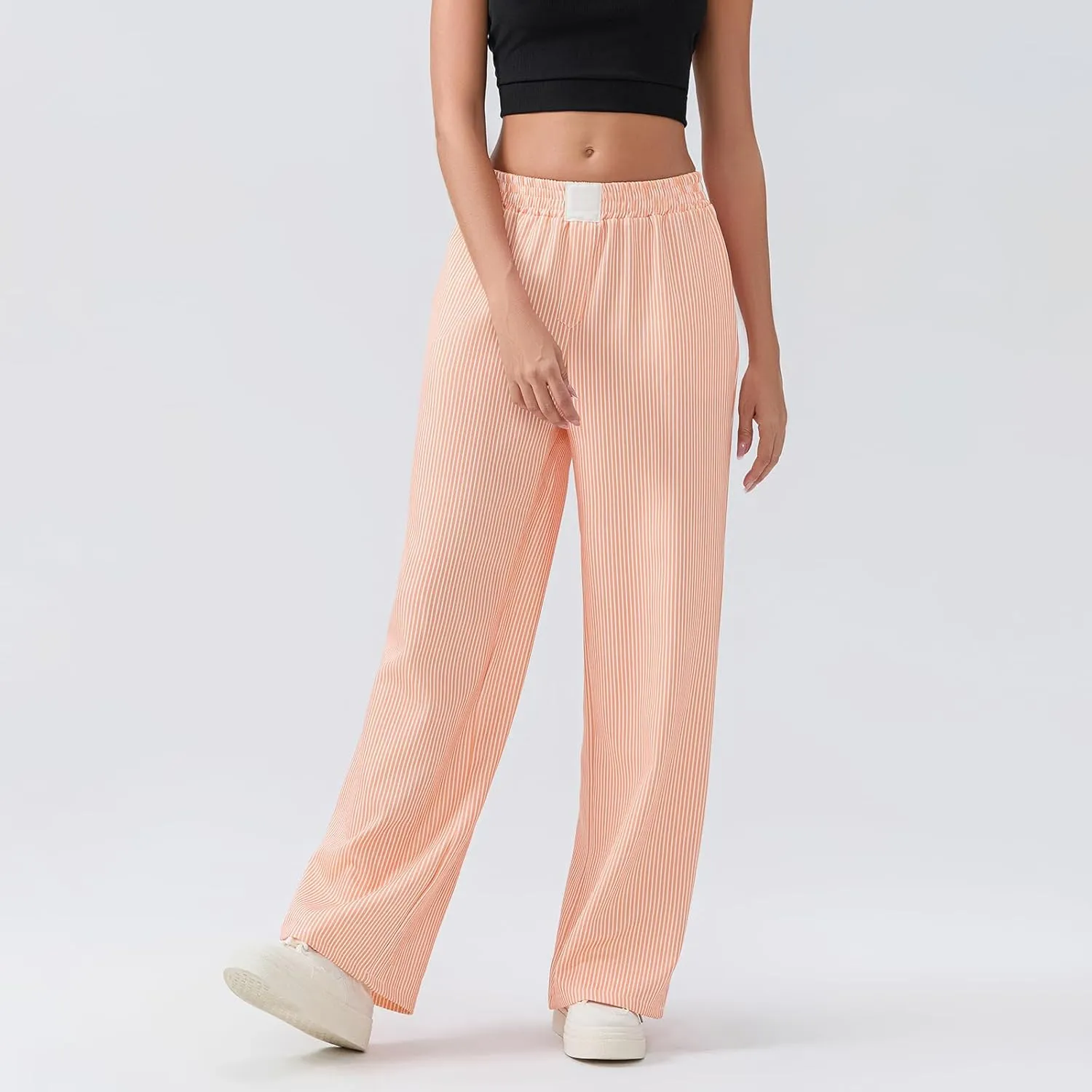 Women Stripe Print Pants Y2k Elastic High Waist Straight Leg Slim Fit Trousers Vintage Pj Pants Coquette Streetwear