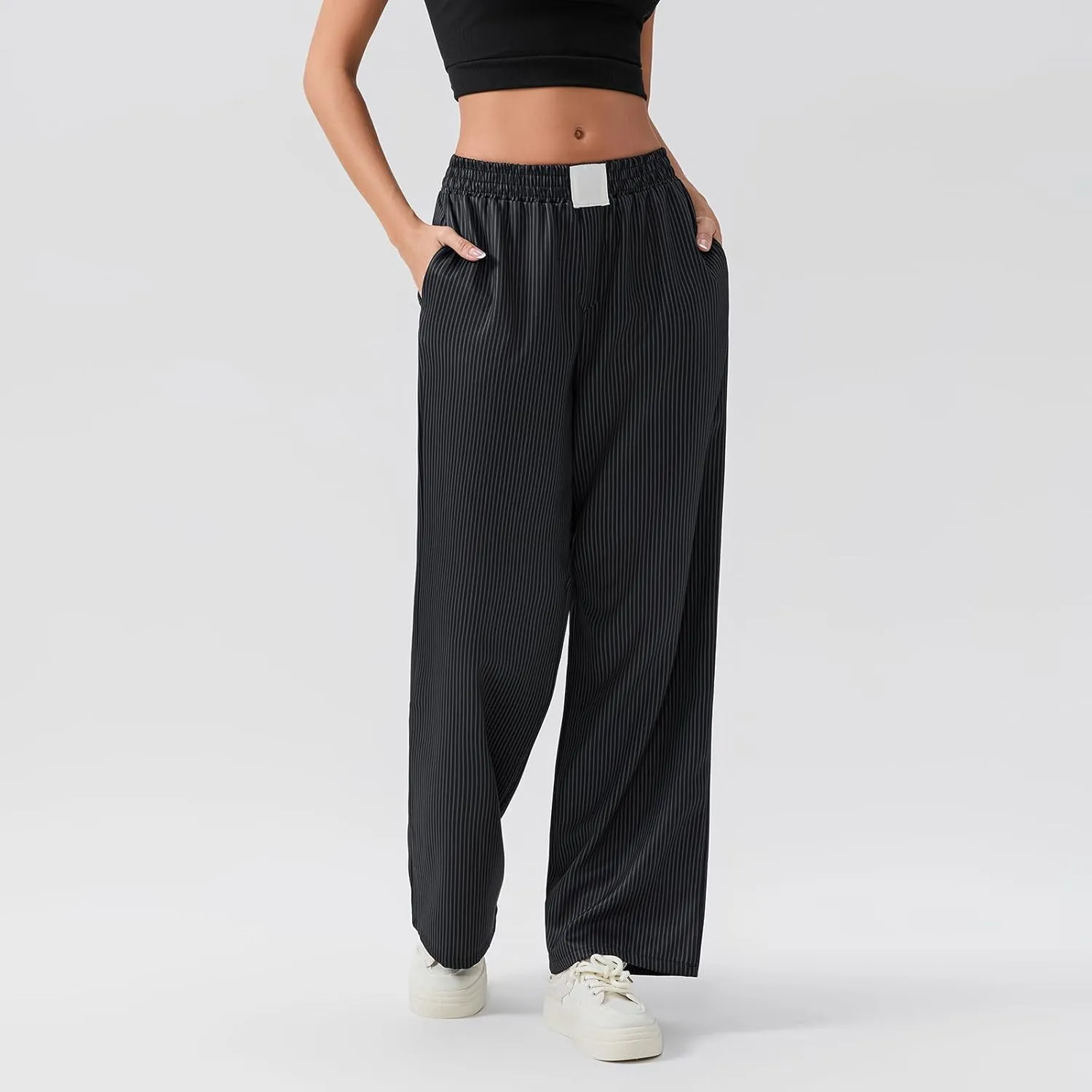Women Stripe Print Pants Y2k Elastic High Waist Straight Leg Slim Fit Trousers Vintage Pj Pants Coquette Streetwear