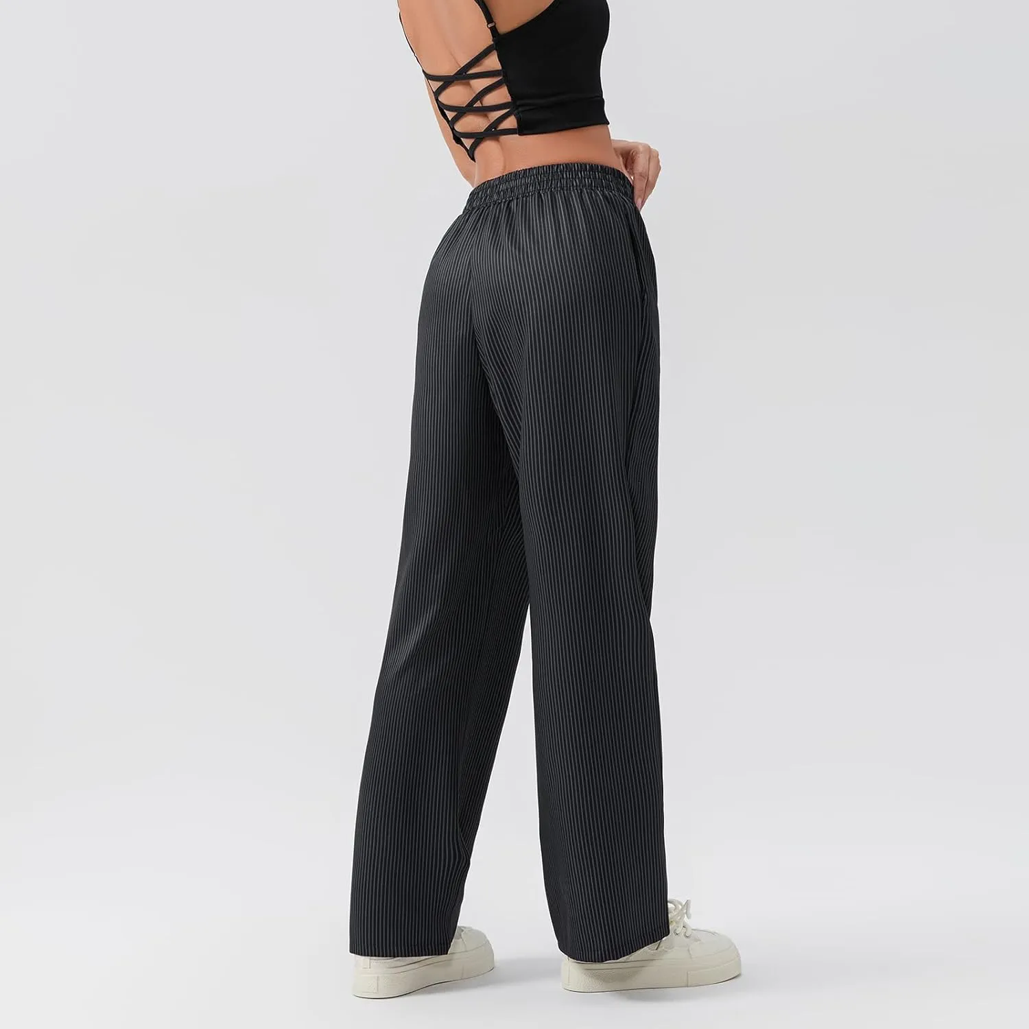 Women Stripe Print Pants Y2k Elastic High Waist Straight Leg Slim Fit Trousers Vintage Pj Pants Coquette Streetwear