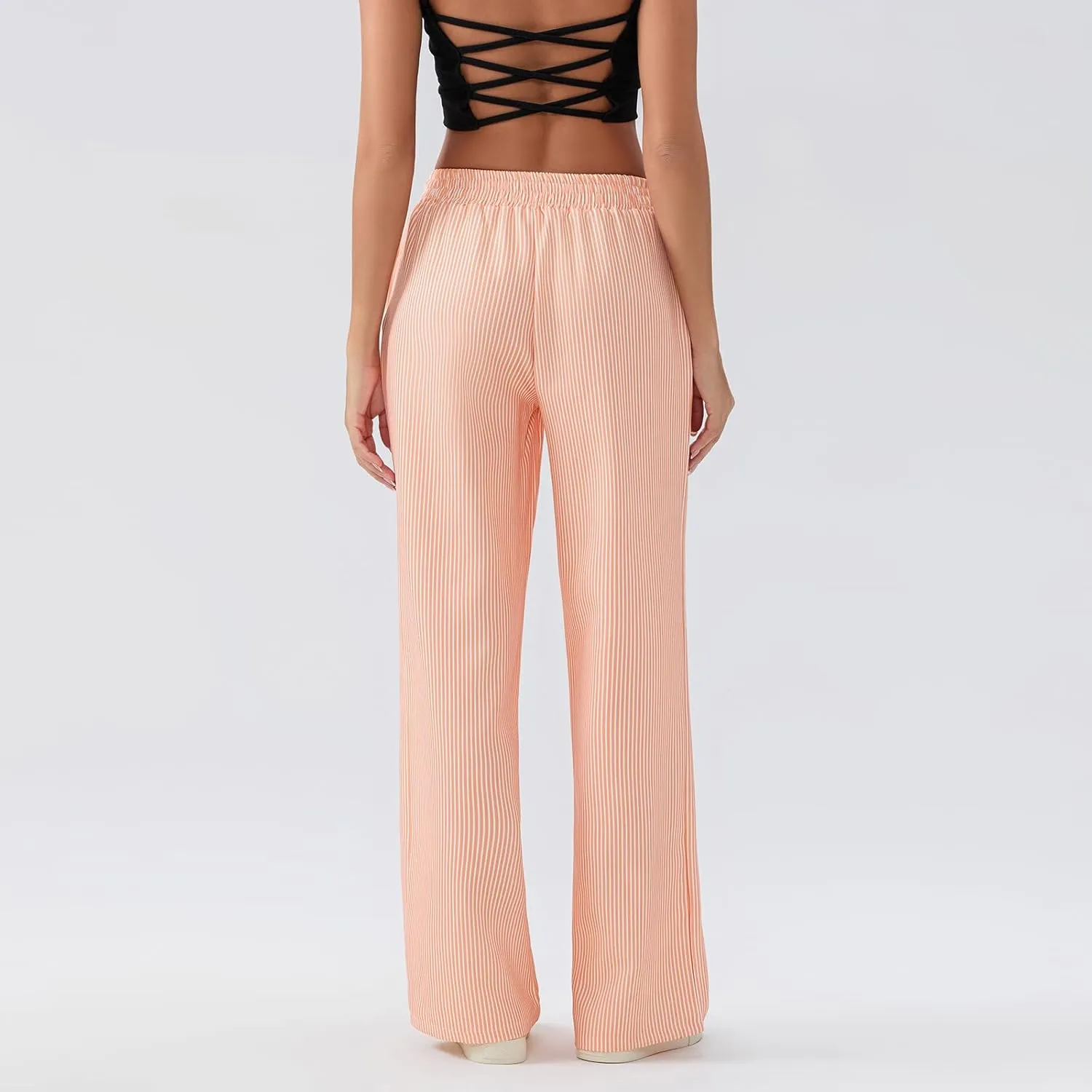 Women Stripe Print Pants Y2k Elastic High Waist Straight Leg Slim Fit Trousers Vintage Pj Pants Coquette Streetwear