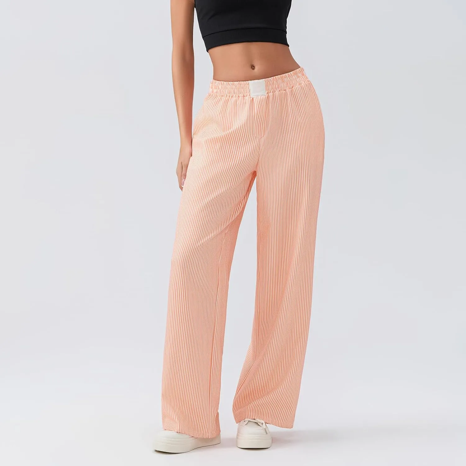 Women Stripe Print Pants Y2k Elastic High Waist Straight Leg Slim Fit Trousers Vintage Pj Pants Coquette Streetwear