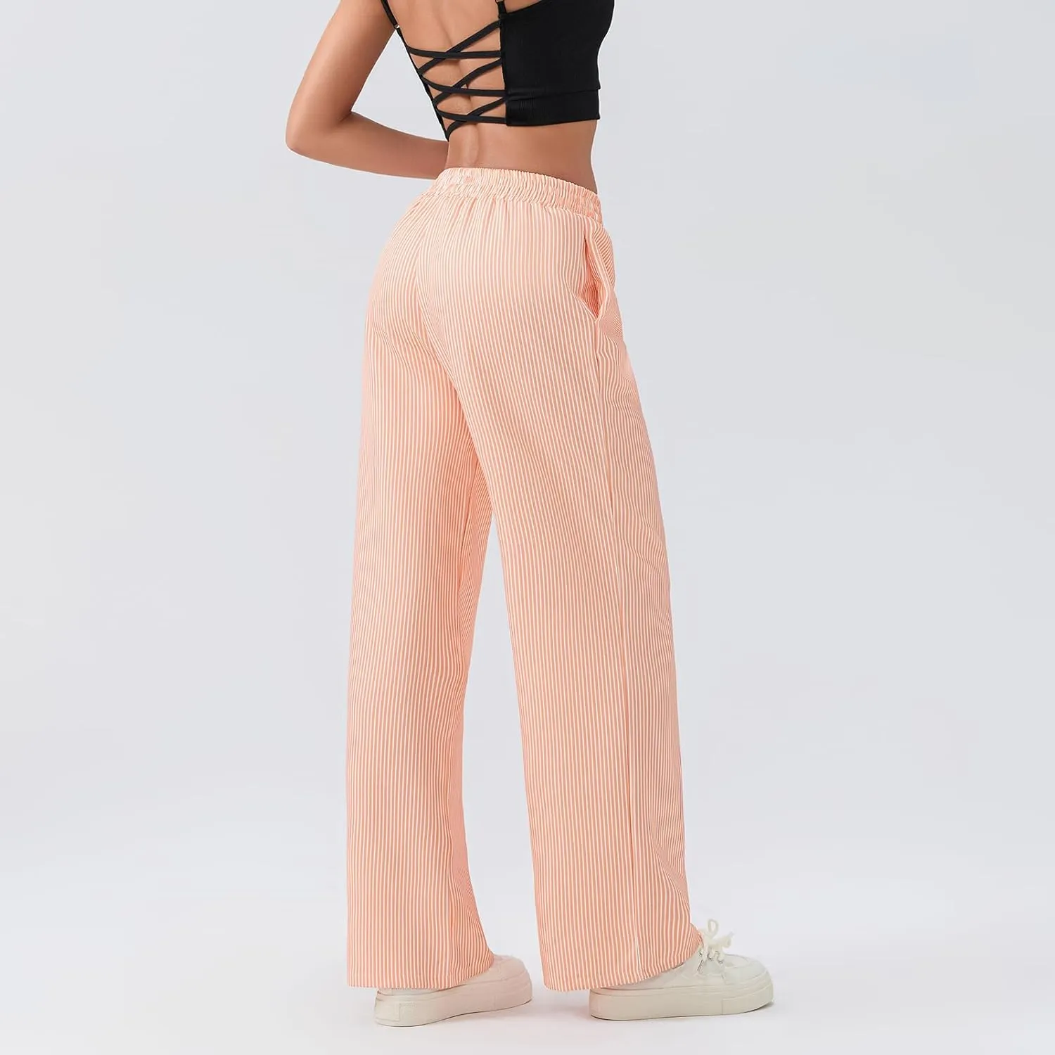 Women Stripe Print Pants Y2k Elastic High Waist Straight Leg Slim Fit Trousers Vintage Pj Pants Coquette Streetwear
