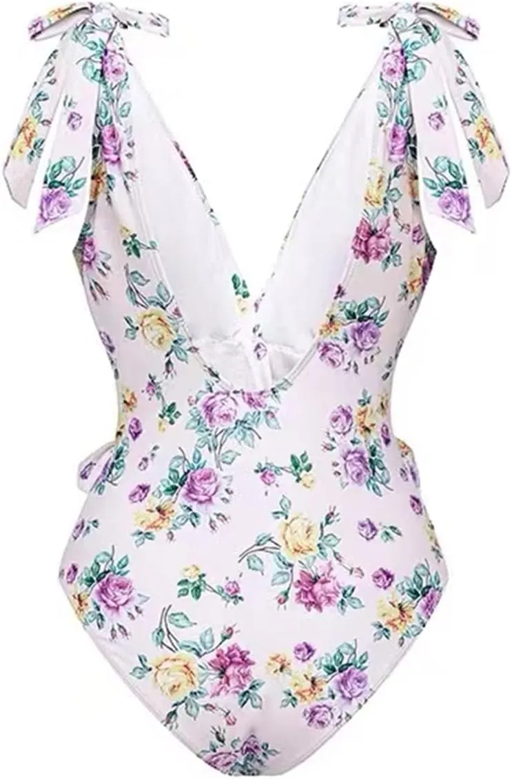 Women Swimwear Two Piece Set Swim Dress Tops Vintage Print Swimsuit Monokini Bikini Set