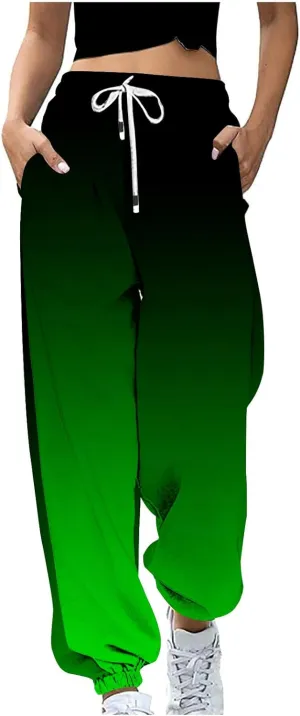 Women Wide Leg Sweatpants Loose Gradient Sports Pants Casual High Waist Drawstring Athletic Trousers Pants