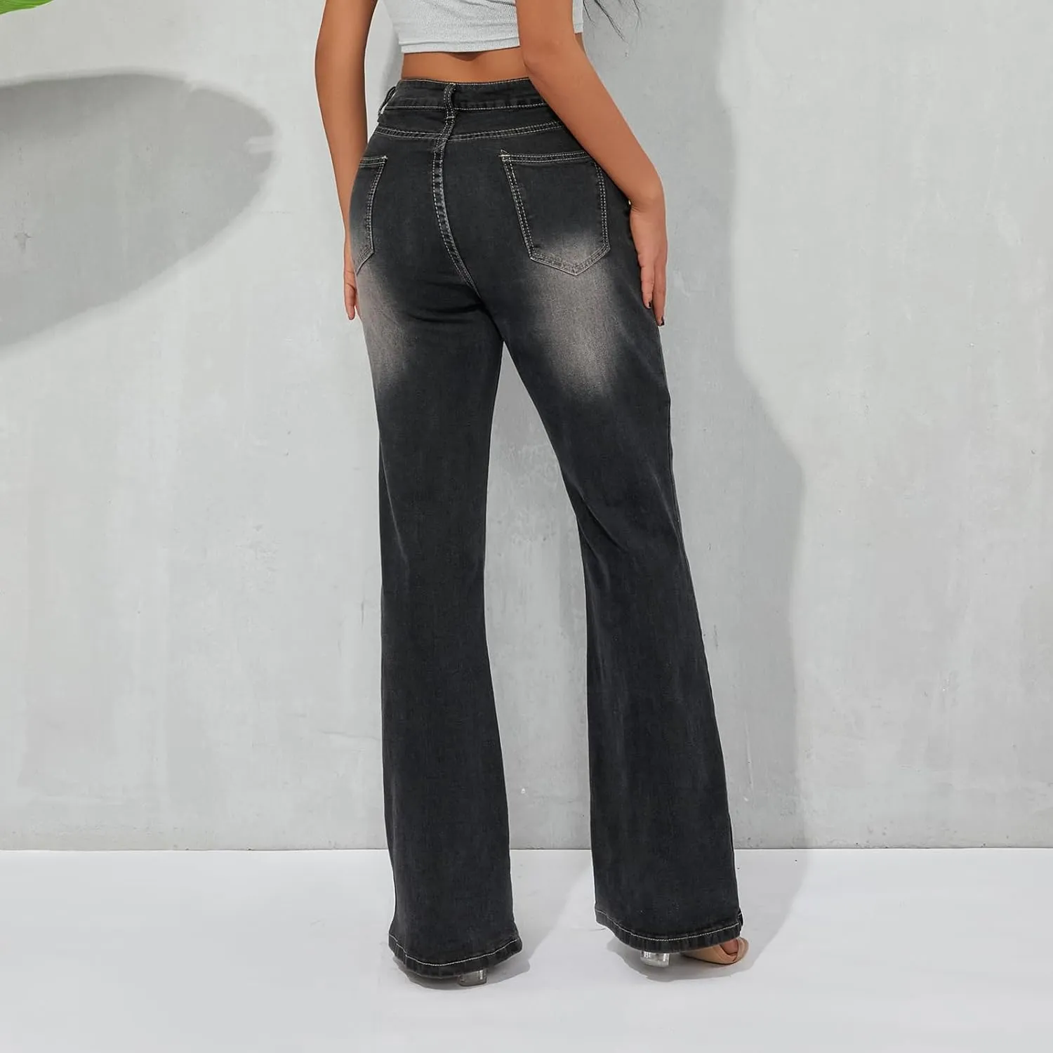 Women Y2K Baggy Jeans Star Print High Waist Wide Leg Denim Pants Vintage 90s Straight Leg Distressed Grunge Trousers