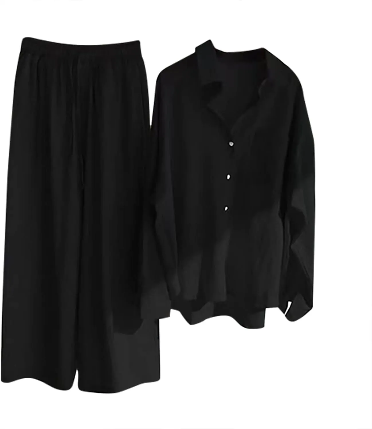 Womens 2 Piece Cotton Linen Sets Plus Size Lounge Outfits Long Shirts Plus Size Long Pants Tracksuit Sweatsuits