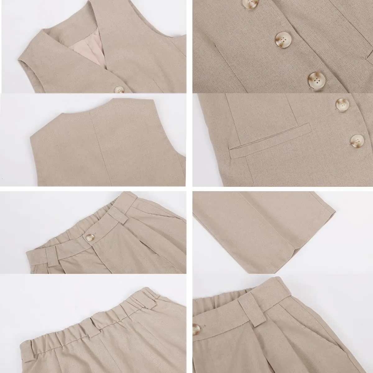 Women's 2 Piece Outfits V Neck Crop Vest Blazer and Wide Leg Suit Pants Business Casual Sets