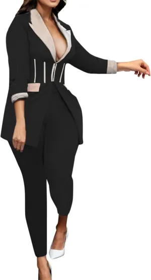 Women's 2024 Spring Fashion Outfits 2 Piece Office Lady Suit Set Work Blazer Jacket and Pant