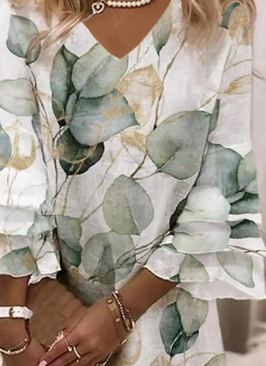 Womens 2025 Fashion Printed V-Neck Bubble Sleeve Dress Spring Summer Trendy Outfits