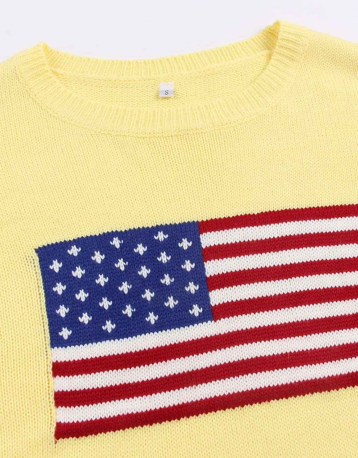 Womens American Flag Sweater Long Sleeve Crew Neck Knitted Casual Pullover Sweater