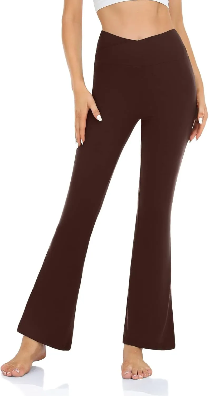 Womens Bootcut Yoga Pants Tummy Control Flare Leggings High Waist Crossover Lounge Bell Bottom Jazz Dress Baseball Pants