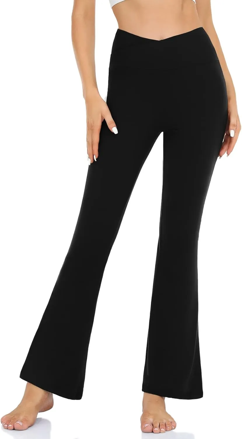 Womens Bootcut Yoga Pants Tummy Control Flare Leggings High Waist Crossover Lounge Bell Bottom Jazz Dress Baseball Pants