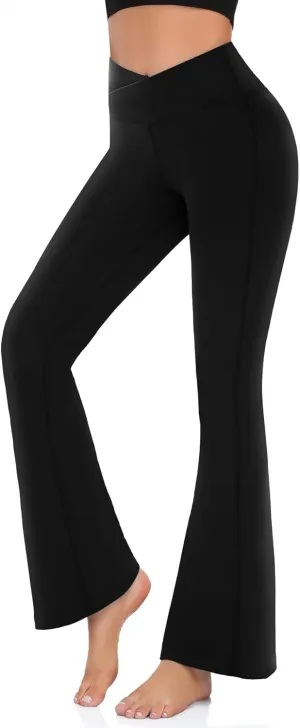 Womens Bootcut Yoga Pants Tummy Control Flare Leggings High Waist Crossover Lounge Bell Bottom Jazz Dress Baseball Pants