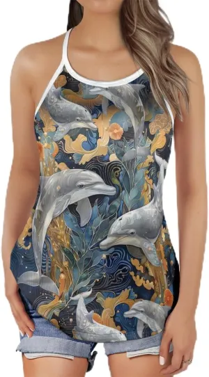 Women's Camisole Tank Tops - Dolphin Spaghetti Strap Criss Cross Open Back Tank Summer Top for Women Series 5