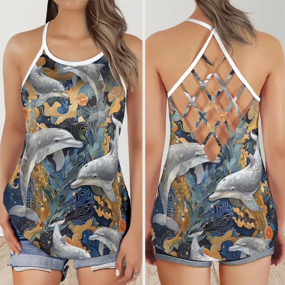 Women's Camisole Tank Tops - Dolphin Spaghetti Strap Criss Cross Open Back Tank Summer Top for Women Series 5