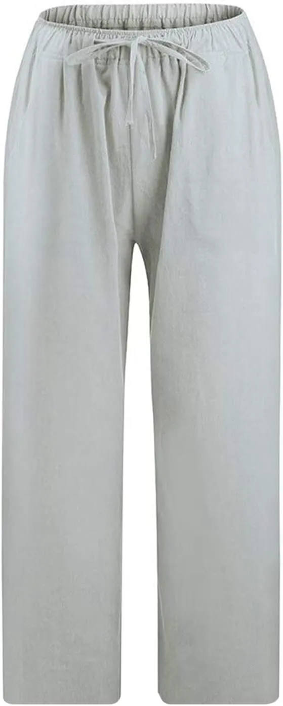 Womens Capri Pants Summer Casual Comfy Baggy Palazzo Pants with Pockets Trendy Loose Trouser with Pockets Plus Size