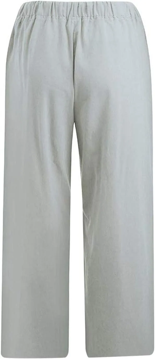 Womens Capri Pants Summer Casual Comfy Baggy Palazzo Pants with Pockets Trendy Loose Trouser with Pockets Plus Size