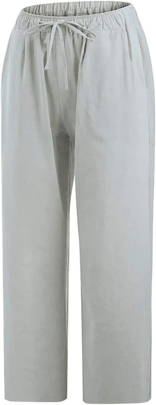 Womens Capri Pants Summer Casual Comfy Baggy Palazzo Pants with Pockets Trendy Loose Trouser with Pockets Plus Size