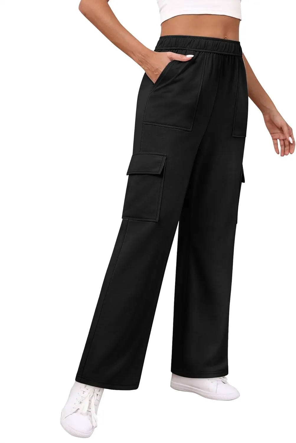 Women's Cargo Sweatpants with Pockets, High Waist Wide Leg Hiking Pants Casual Baggy Athletic Joggers Winter Fall