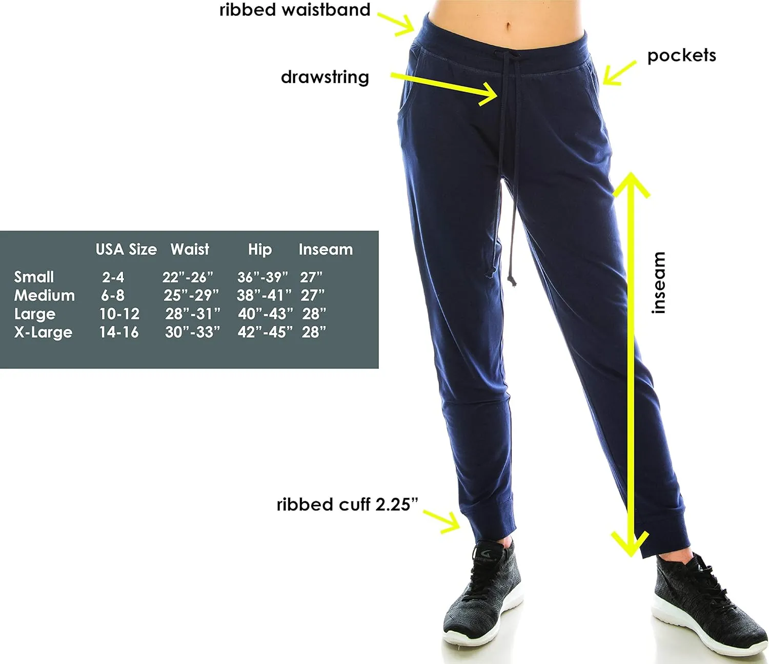 Womens Cotton Blend Jogger Sweatpants with Pockets Lounge Wear Tapered Active Yoga Casual Travel Pants