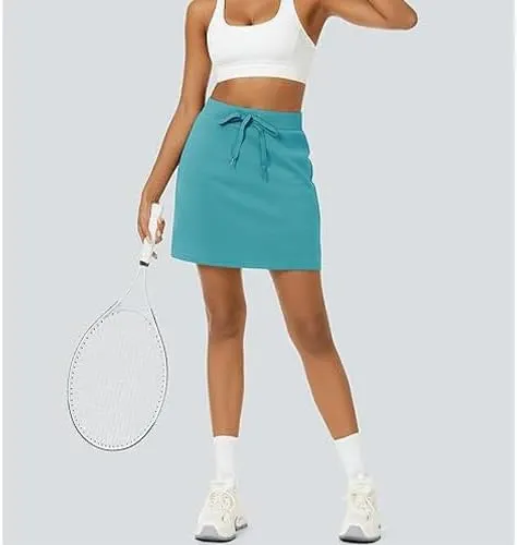 Women's Cotton Pencil Skirt Hidden Pocket High Waisted Elastic Waistband Casual Skort